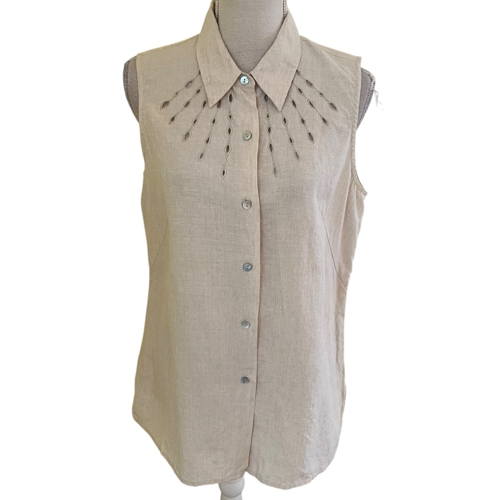 Richard Malcolm Beige Irish Linen Sleeveless  Blouse L